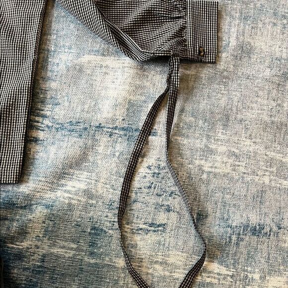 NWT! FRNCH Paris Blue White Gingham Check Long Tie Sleeve Blouse M/L - Picture 9 of 11